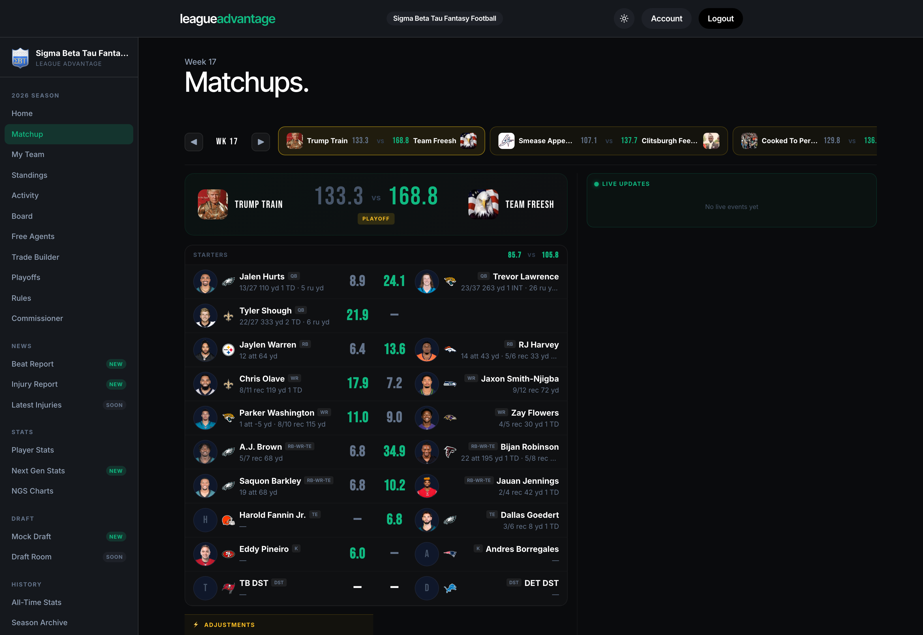 Live matchup view — 2025 championship
